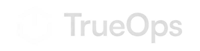 TrueOps company logo with blue geometric icon to the left and black text 'TrueOps' to the right.