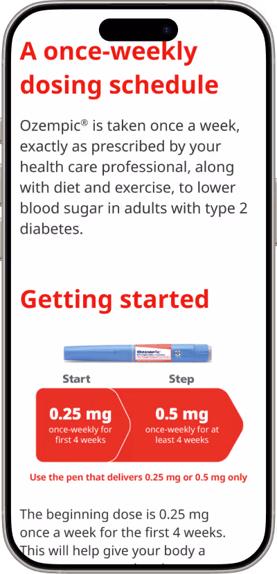 Ozempic Website Mobile mockup in an iphone frame
