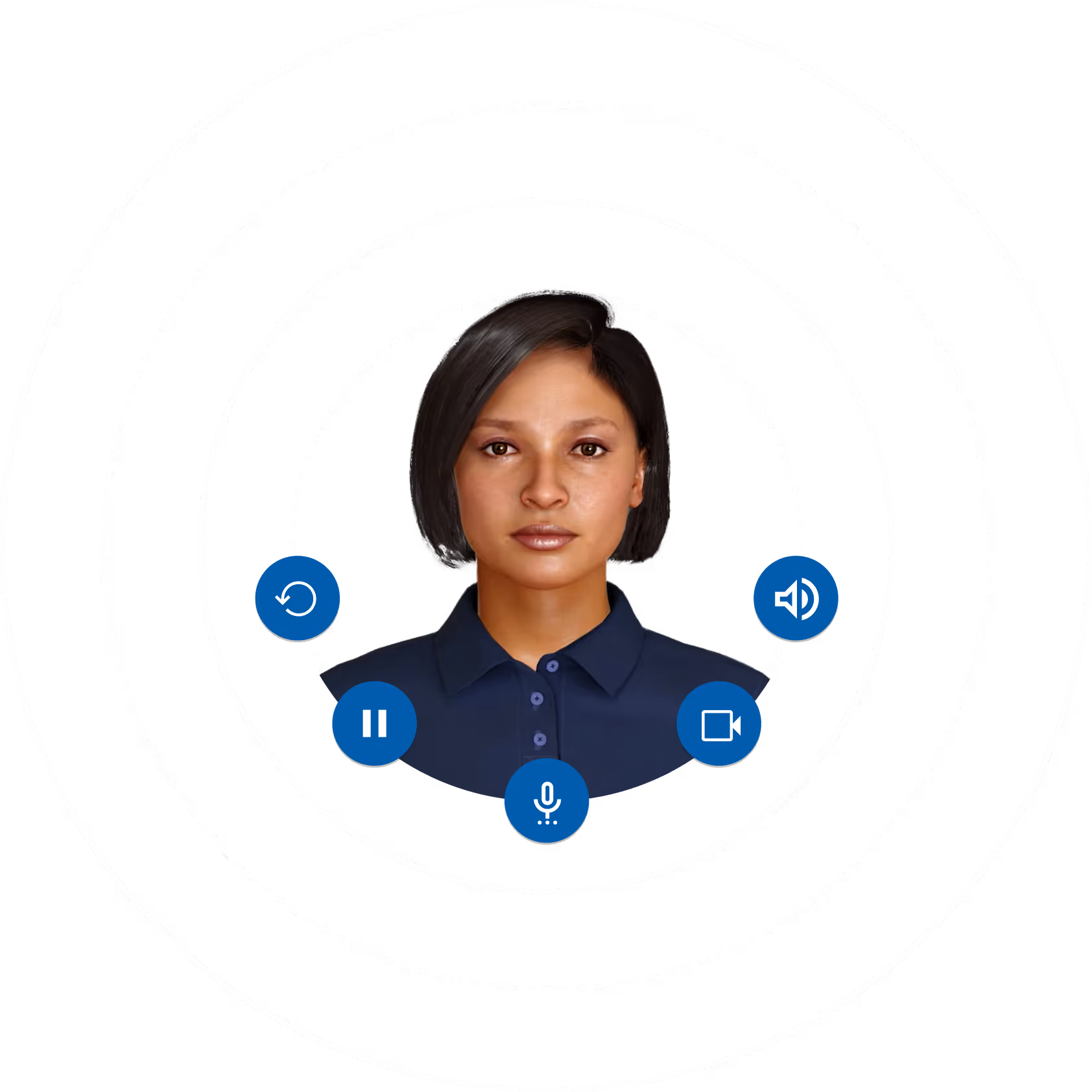 Delphian avatar surrounded by circles and the main ui elements of the ai interface