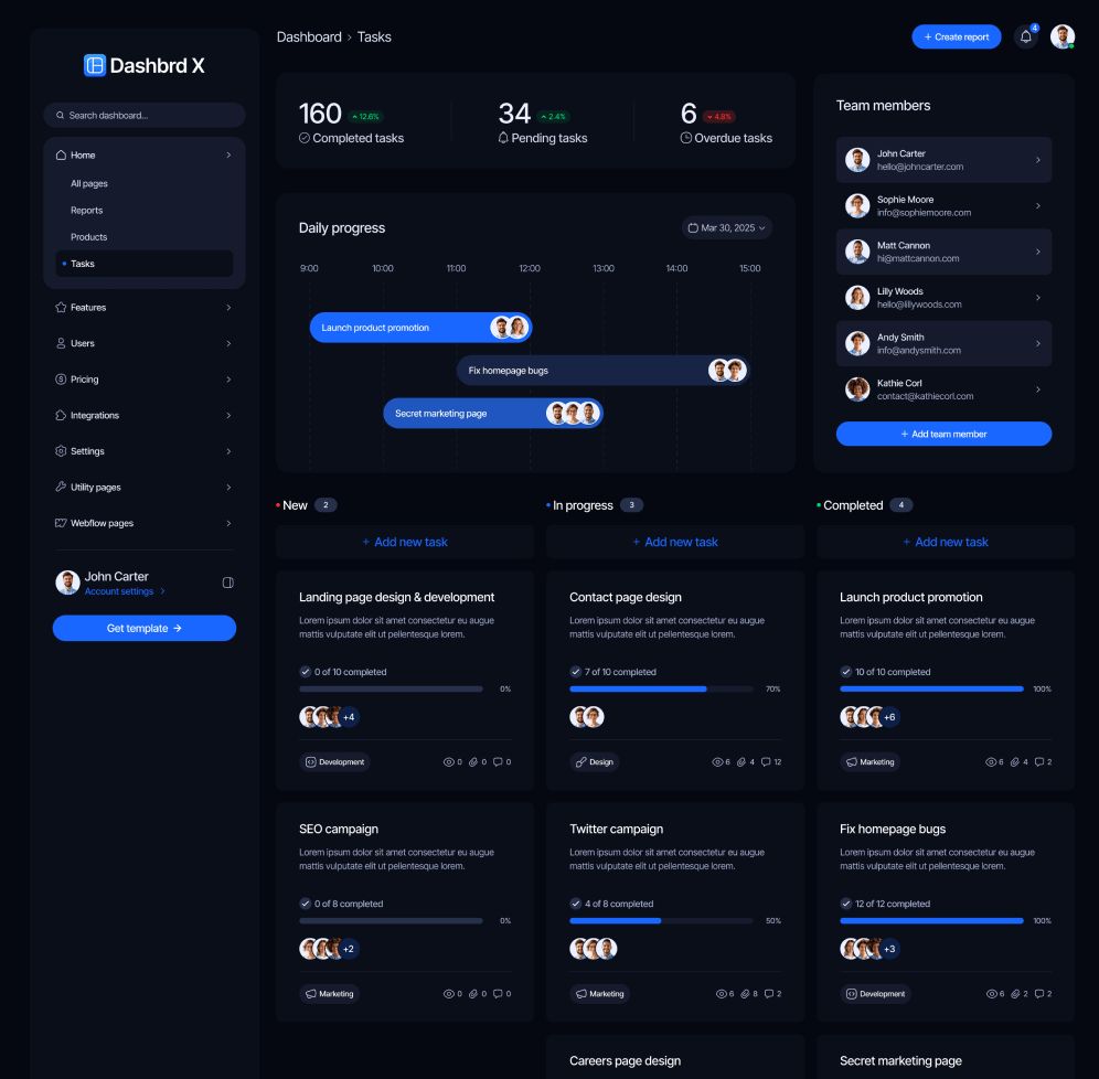 Dashbrd X - Dashboard V3 Page - Dashboard Webflow Template