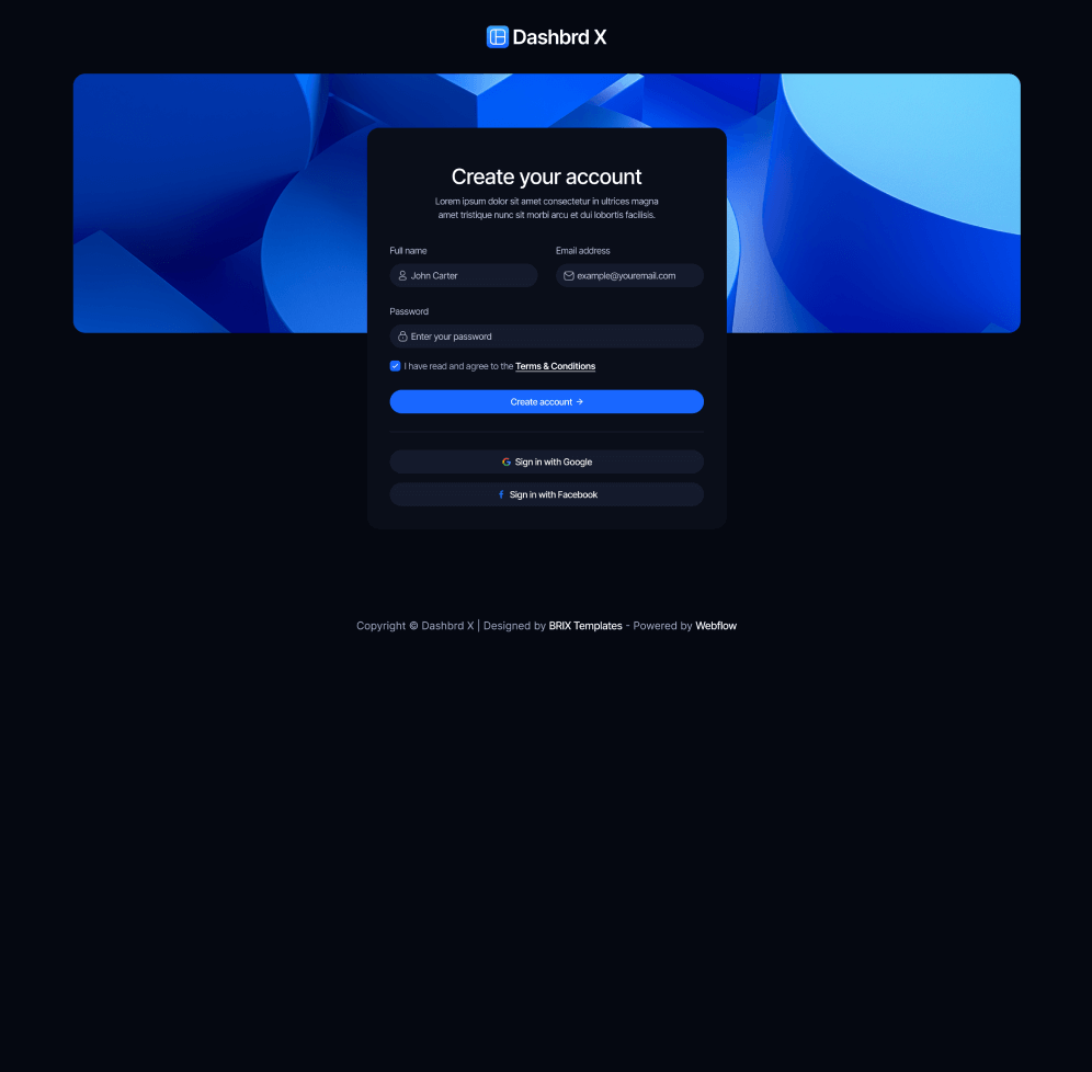 Dashbrd X - Sign Up - Dashboard Webflow Template