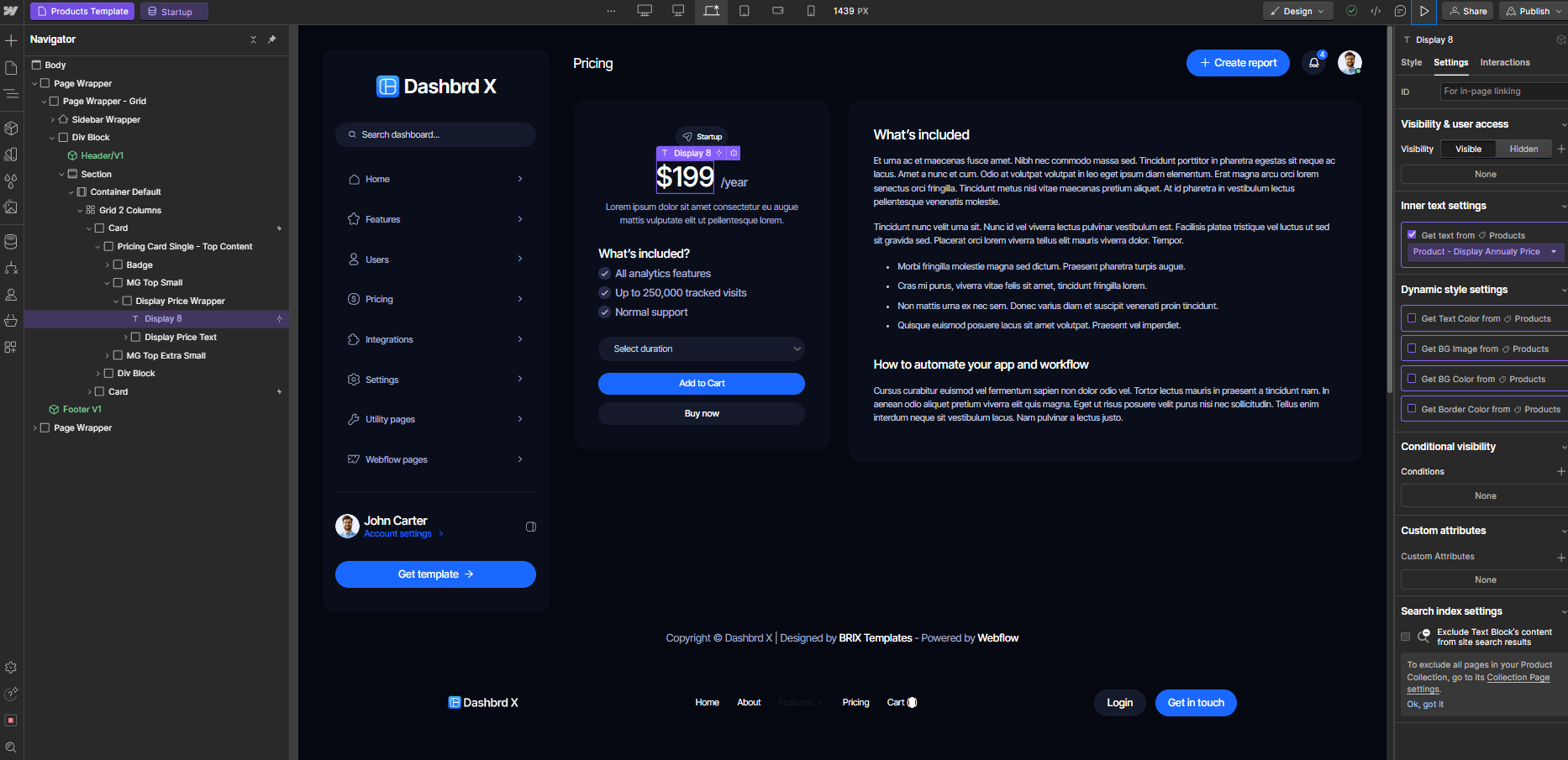 Ecommerce Page - Dashbrd X Webflow Template