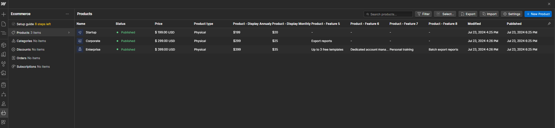 Ecommerce Collection - Dashbrd X Webflow Template