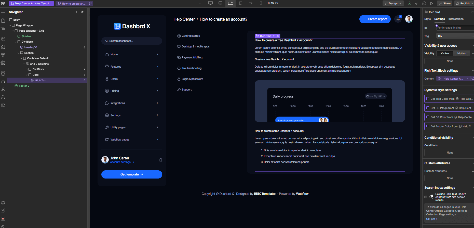CMS Page - Dashbrd X Webflow Template