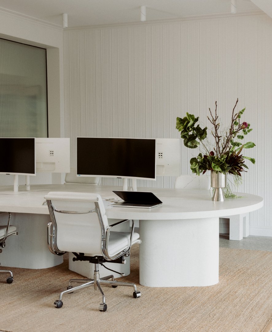 Pearl Interiors office space. Desktop, Desk, Desk chair