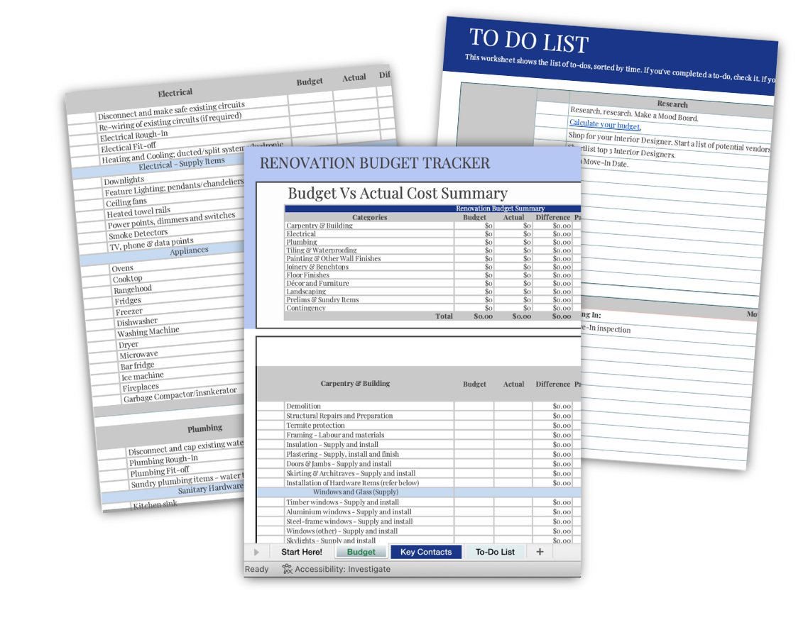 Renovation budget tracker spreadsheets