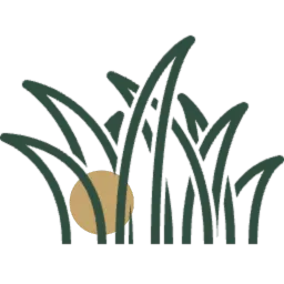 Stylized image of green grass blades with a tan circle behind them resembling the sun.