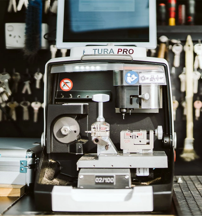 One of the fancy key-cutting gadgets in the back of our van. We use the latest technology to provide the best key-cutting services for homes in Hobart.