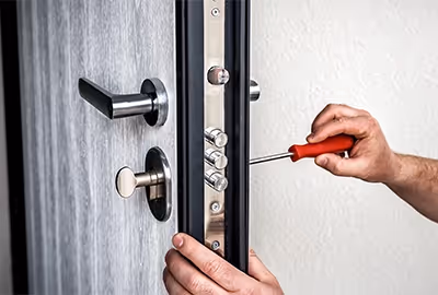 A closeup of one of our locksmith’s hands as they change the lock on a Hobart client’s front door.