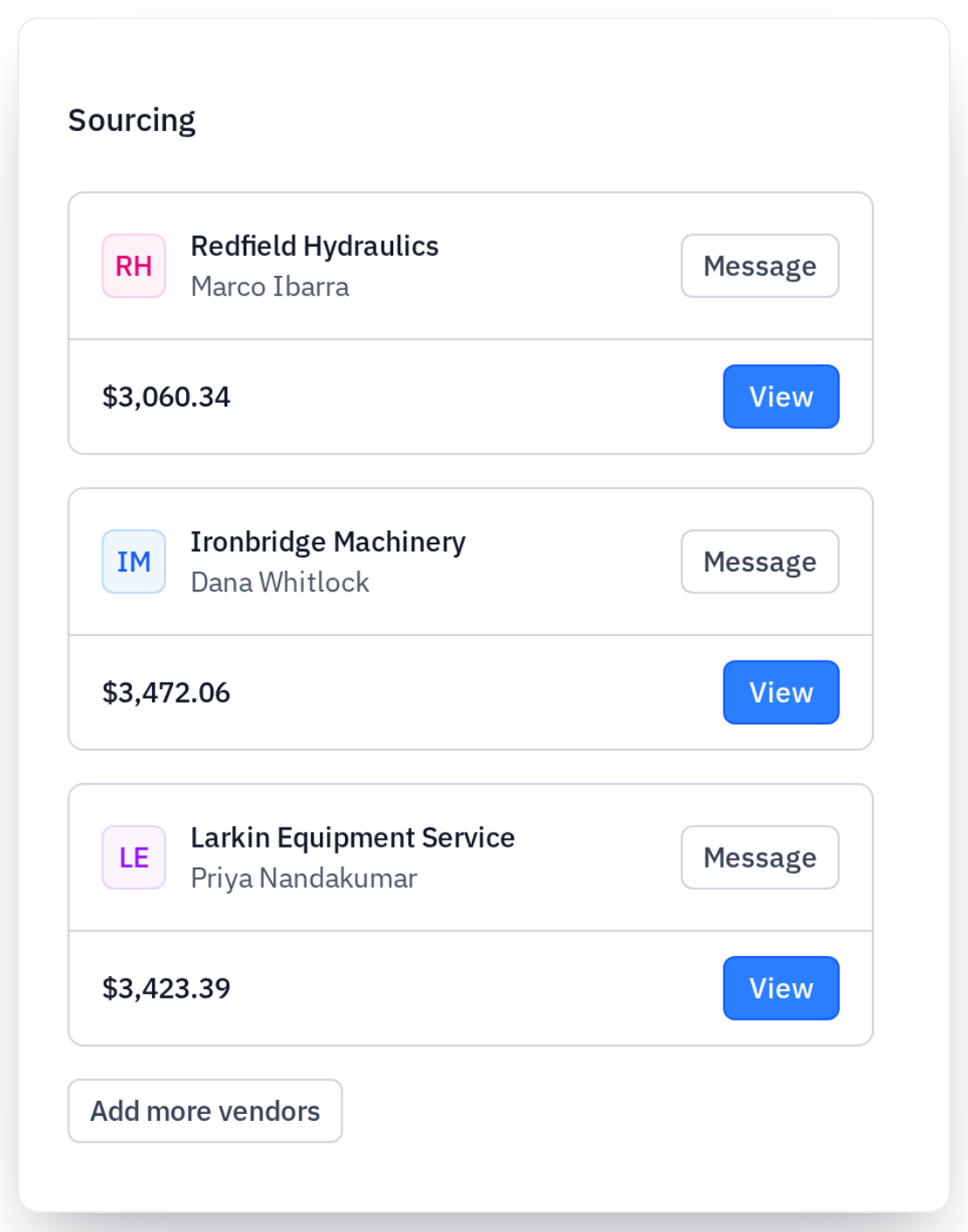 Gearflow comparing quotes from three dealers for the same repair