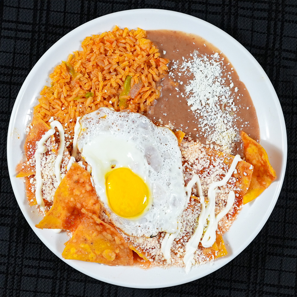 chilaquiles with rice and beans
