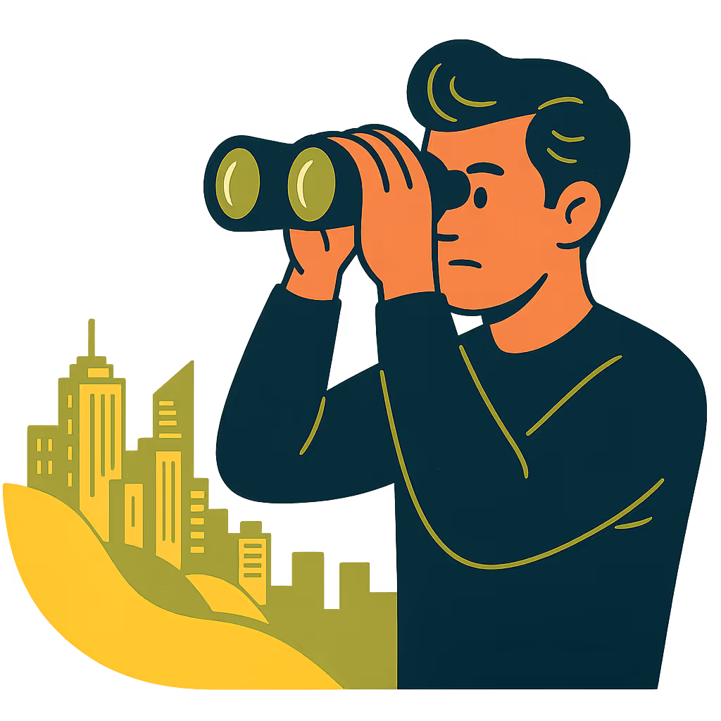 Ein Mann mit einem Feldstecher ist auf der Suche nach neuen Karrierechancen