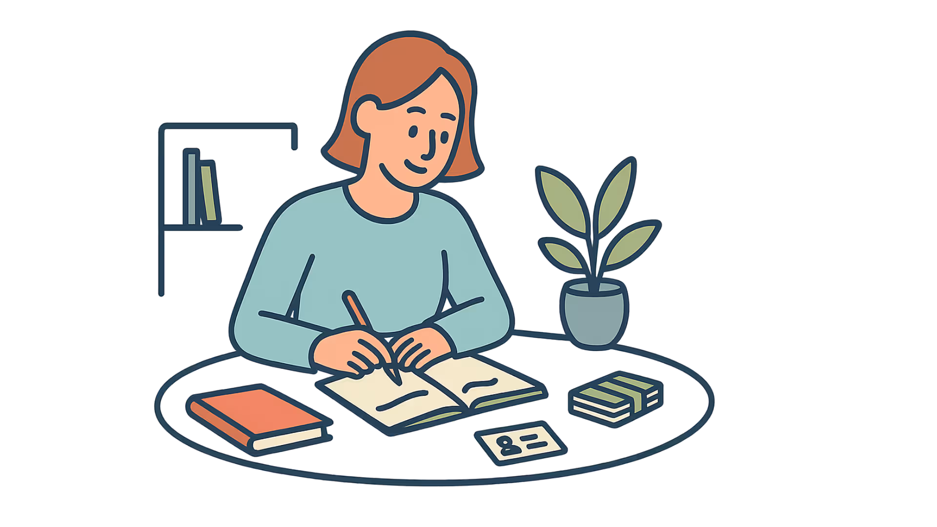 Eine Schülerin lernt für ihre Deutschprüfung in der Schweiz. Konzentriert am Tisch.