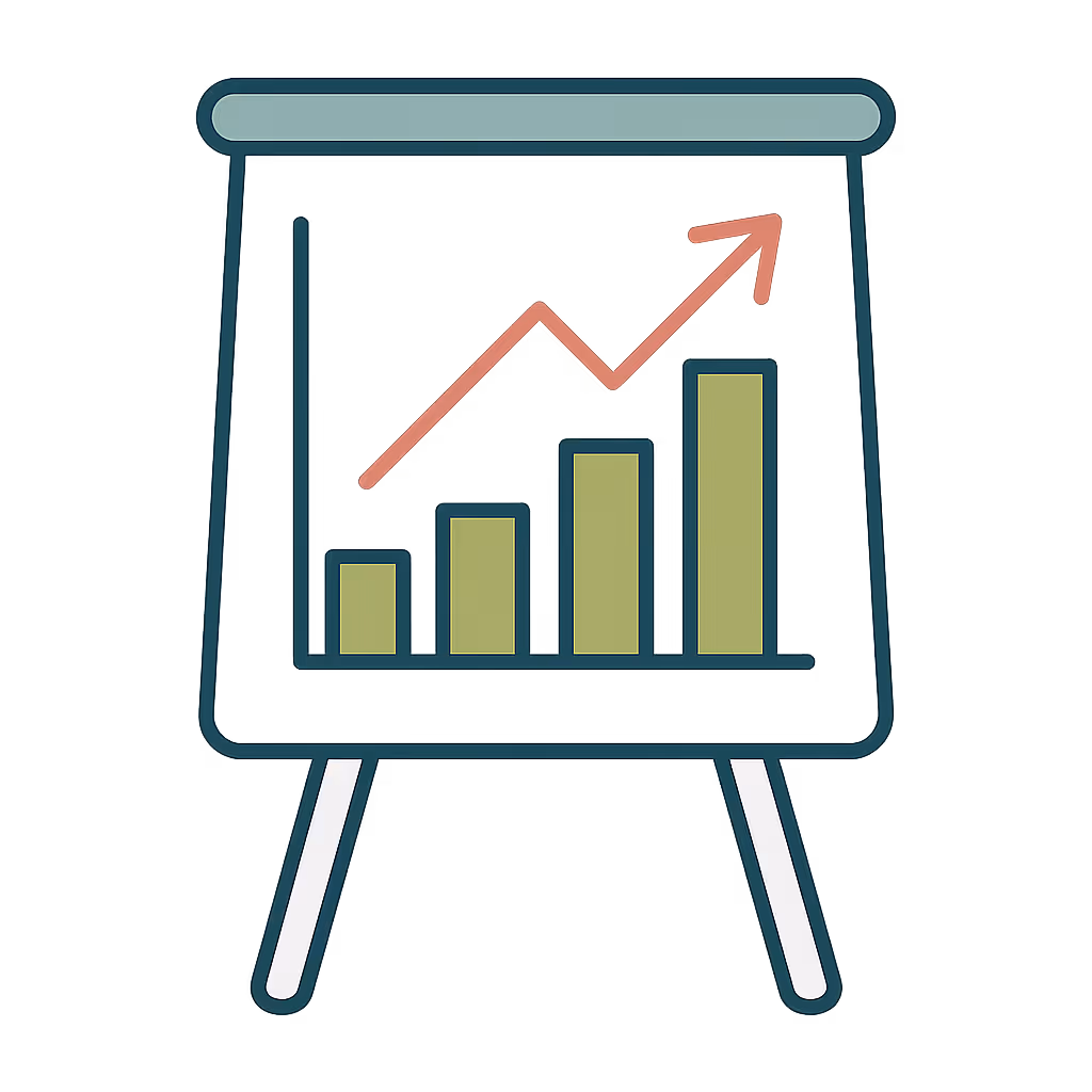 Ein Flipchart mit einem Aufwärtstrend