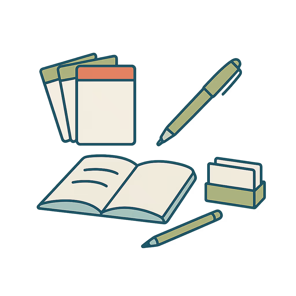 Karteikarten und Notizen um eine Deutschprüfung zu besthen