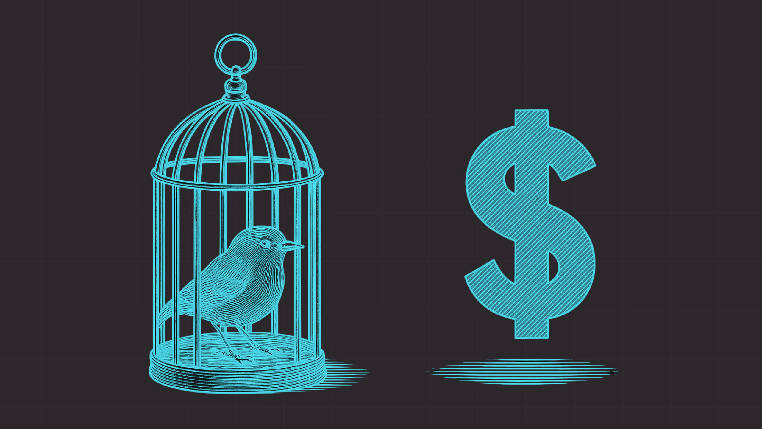 Bird in a cage facing a dollar sign