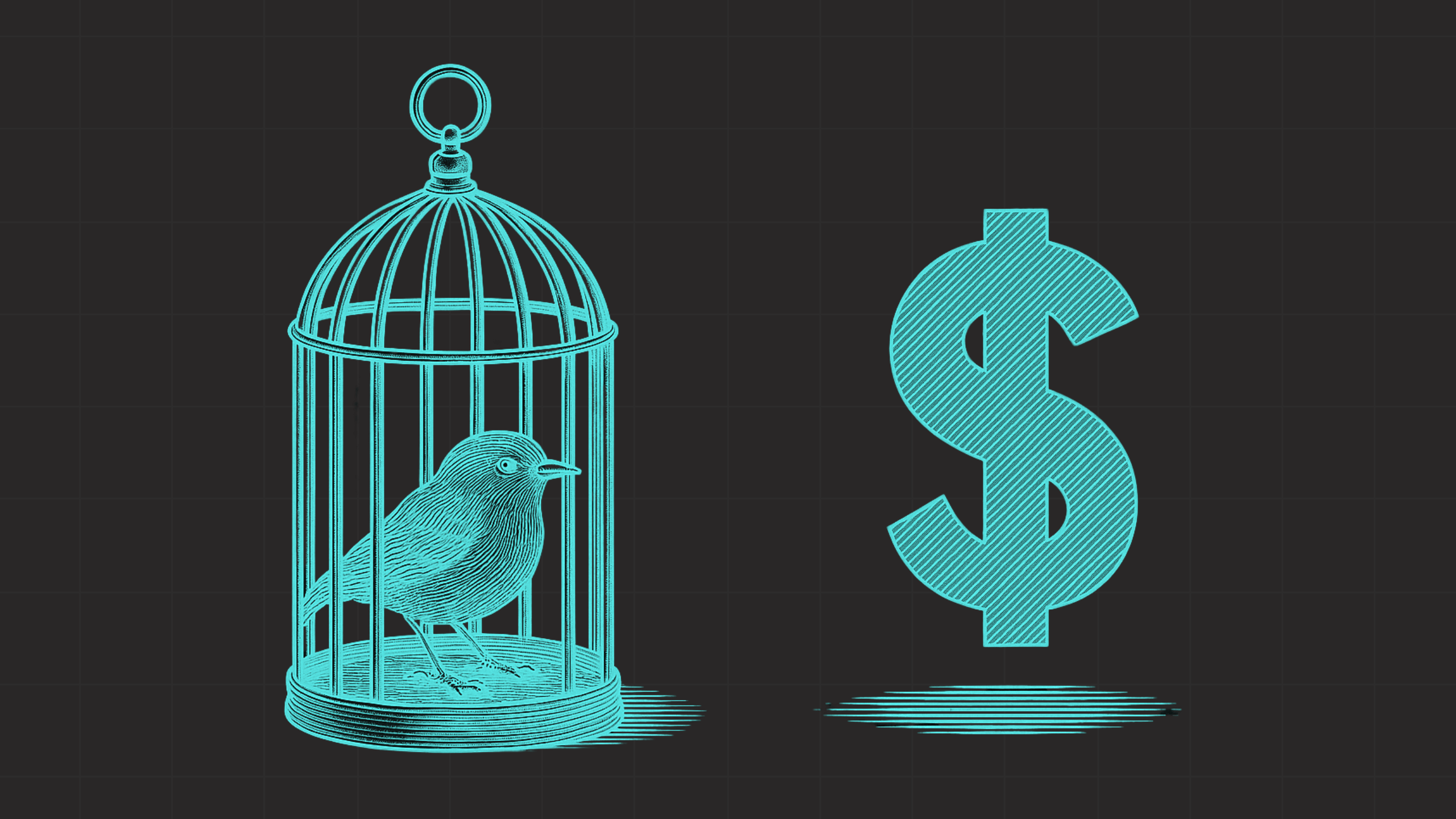 Bird in a cage facing a dollar sign