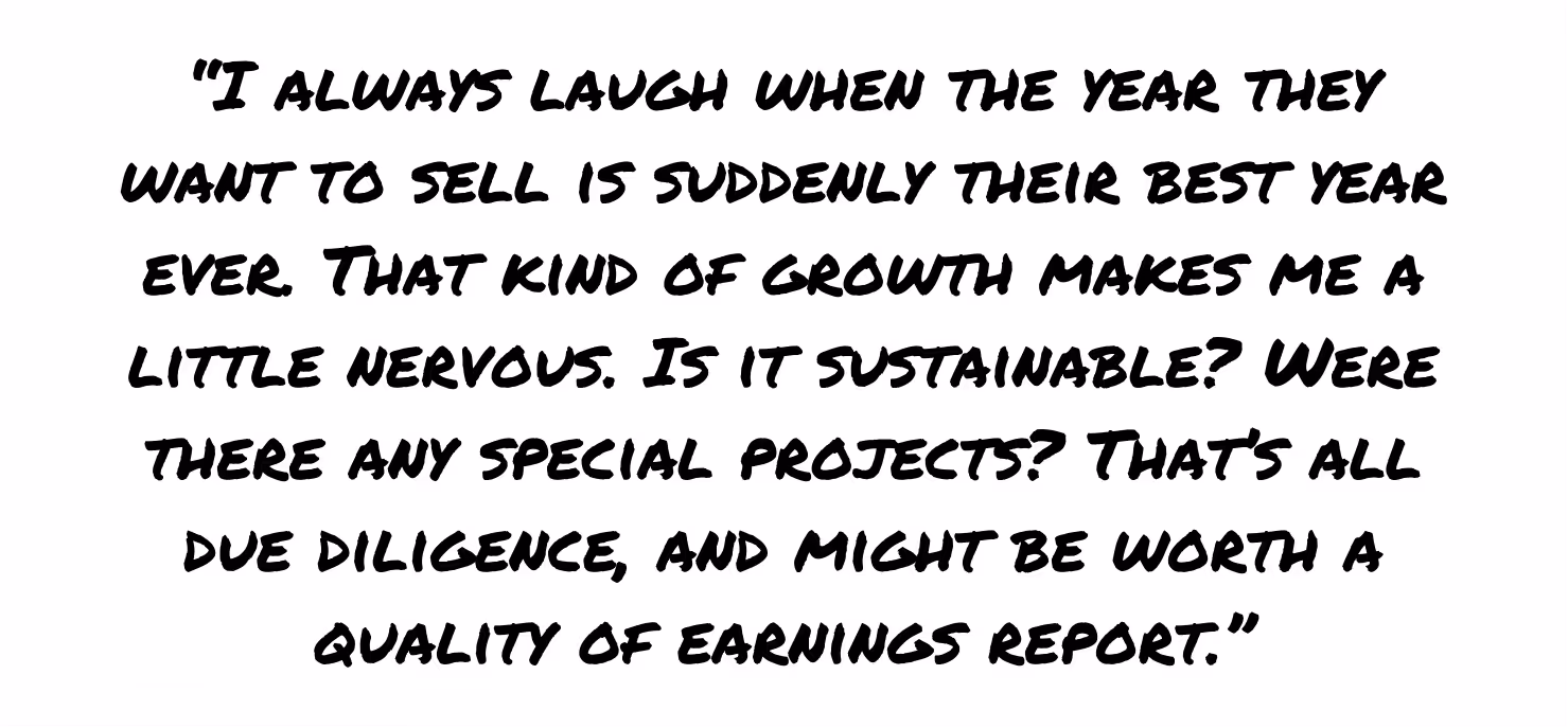Quote expressing skepticism about HVAC business showing peak growth right before being listed for sale.
