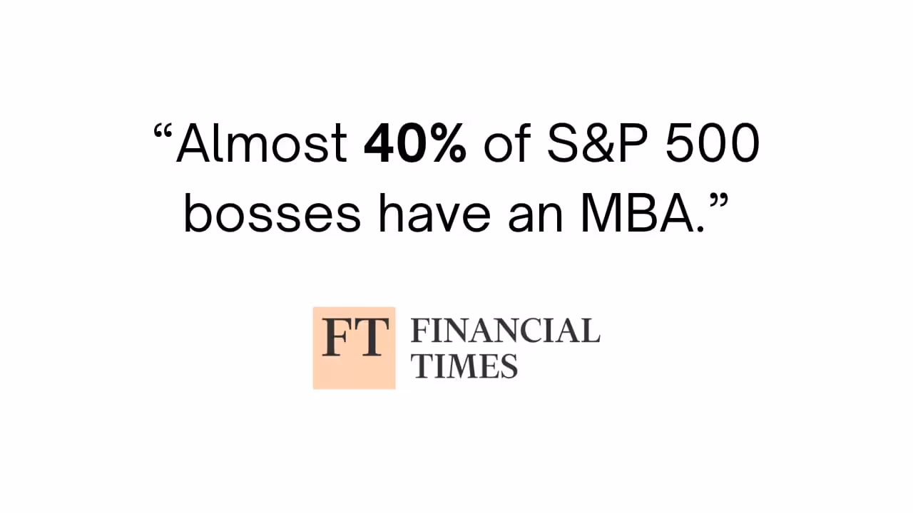 Graphic displaying the text “Almost 40% of S&P 500 bosses have an MBA” with the Financial Times logo underneath.