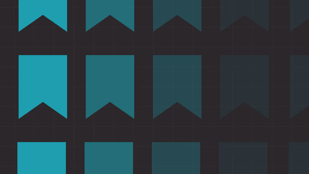 Rows of turquoise and teal bookmark-shaped icons arranged in a grid pattern against a dark, subtle grid-lined background.