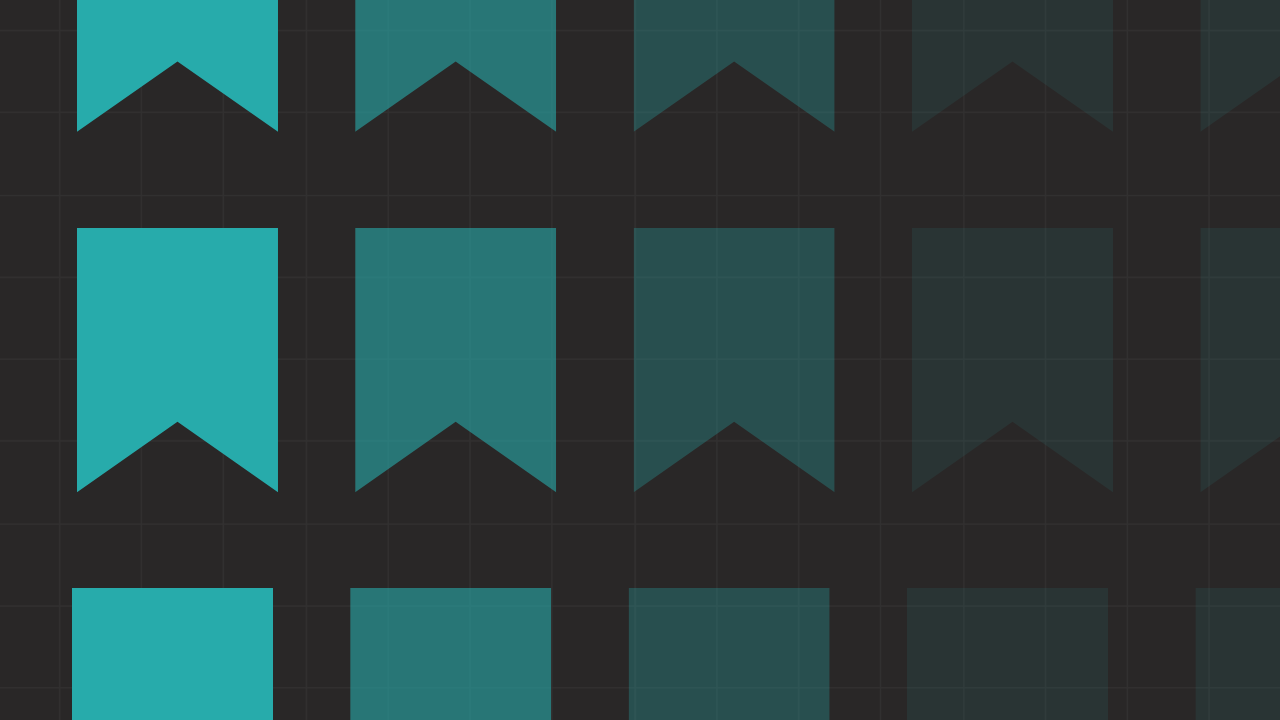 Rows of turquoise and teal bookmark-shaped icons arranged in a grid pattern against a dark, subtle grid-lined background.