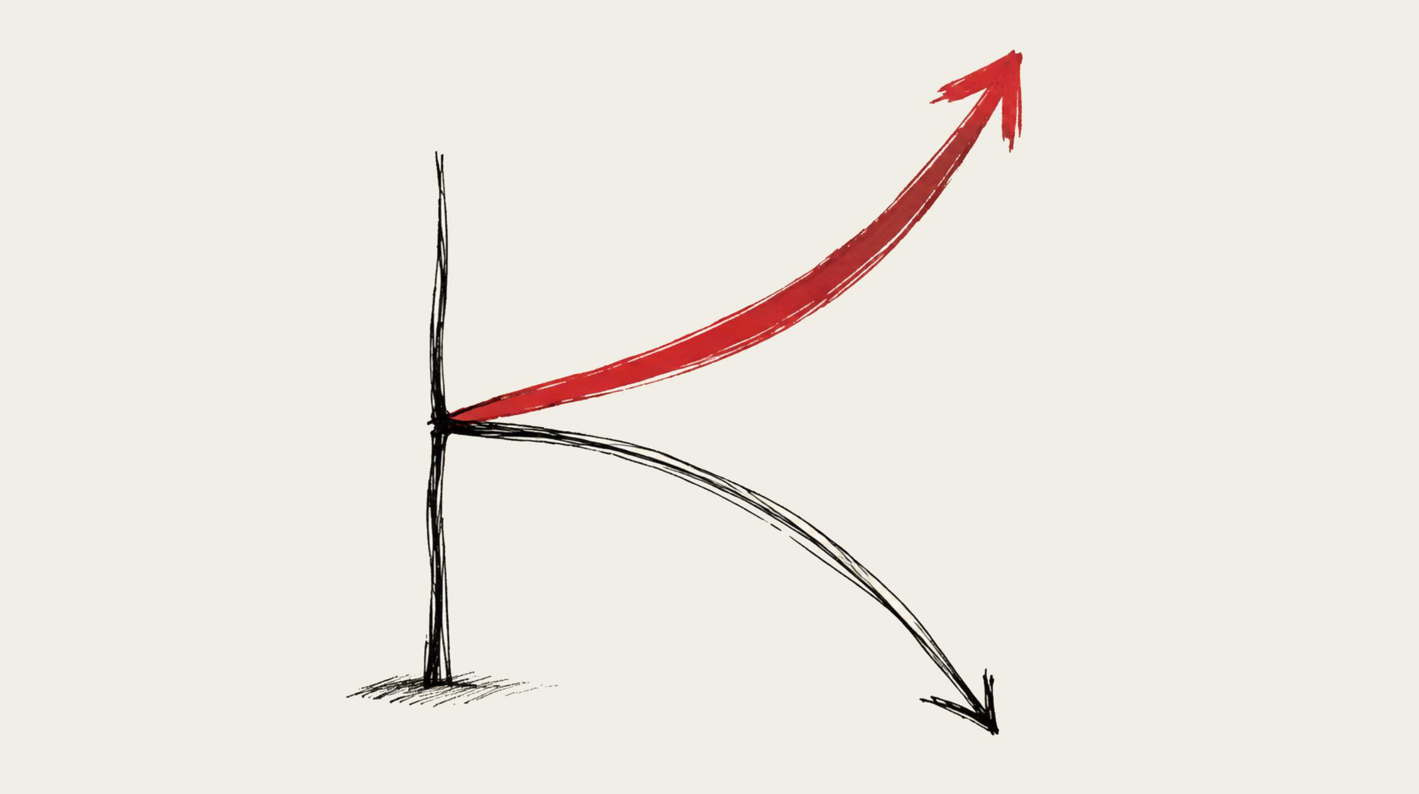 Illustration of a chart with one line rising and another falling.
