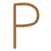 Capital letter P in a stylized orange outline on a transparent background.