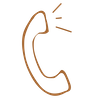 Maroon outline of a classic phone handset with sound lines indicating ringing or sound.