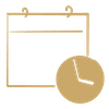 A hand drawn outline of a spiral calendar with a clock at the bottom right corner of the calendar.