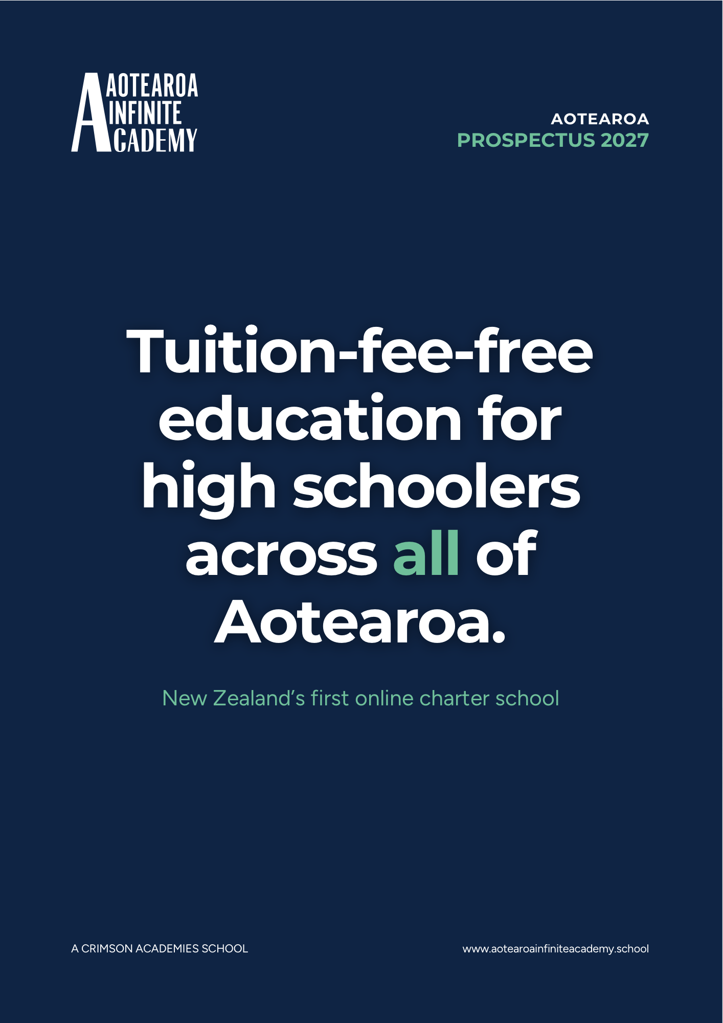 Aotearoa Infinite Academy 2027 Prospectus cover