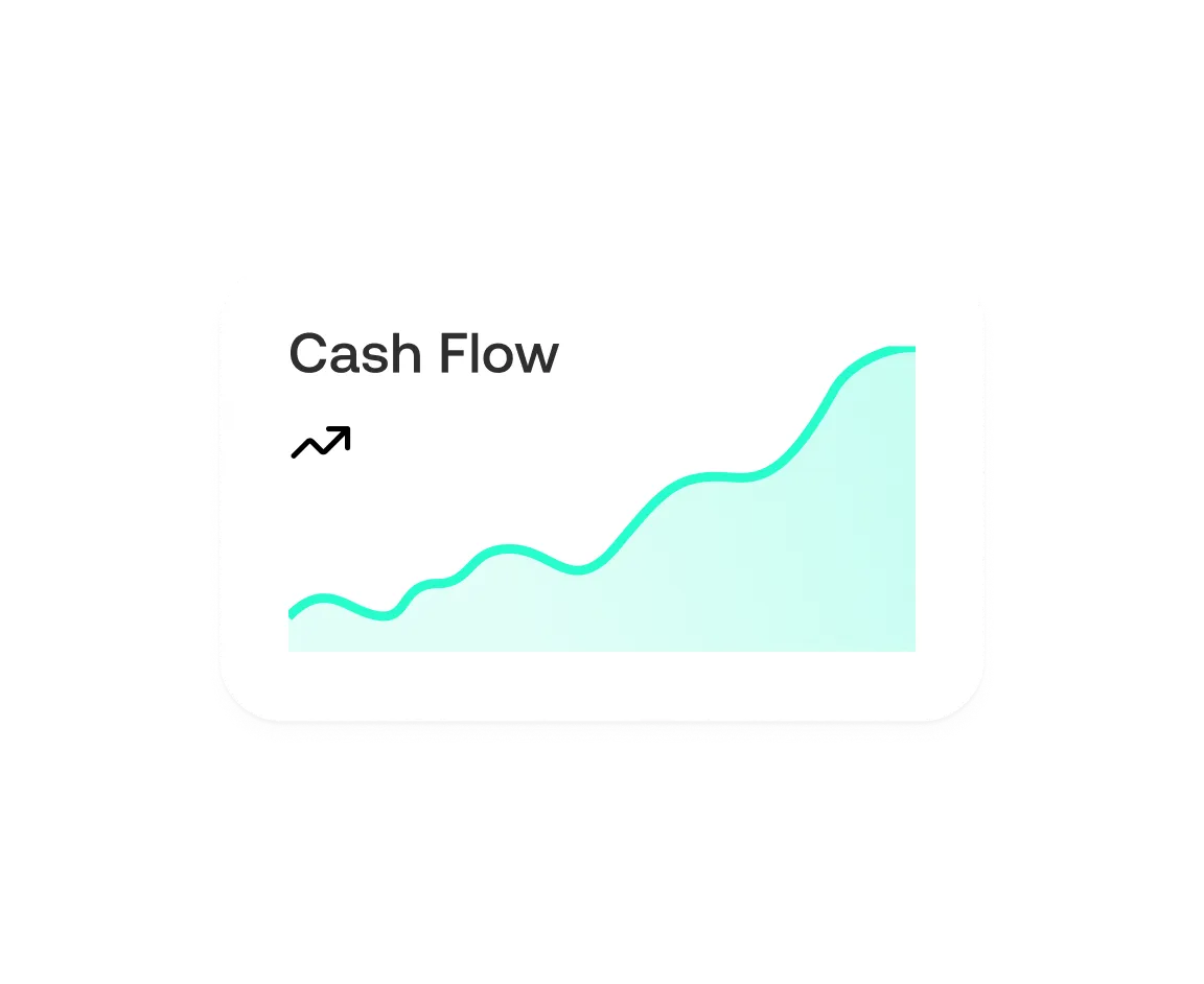 Graph showing upward trending cash flow with a green line and shaded area.