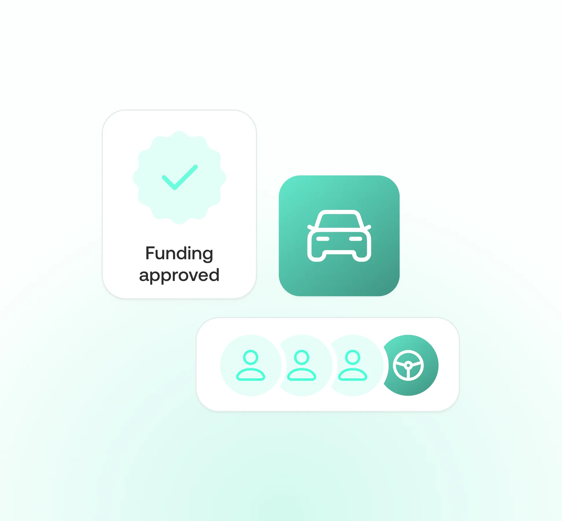 Graphic with a 'Funding approved' badge, a car icon, and user and steering wheel icons.