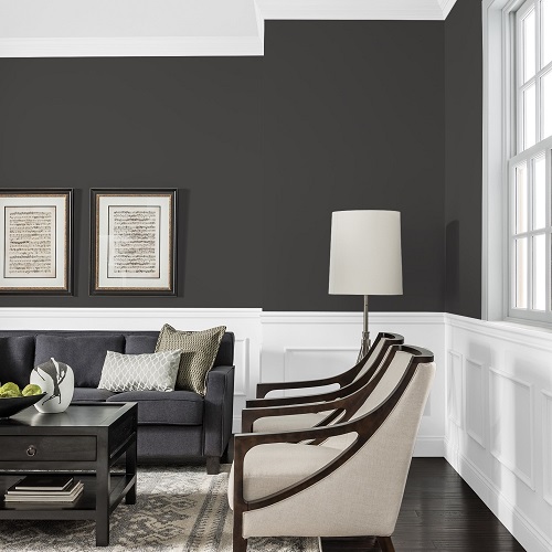 Onyx walls with white trim living space