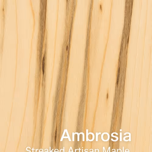 Unique ambrosia maple wood with creamy background and distinctive gray-brown streaks from beetle markings