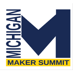 Michigan Maker Summit logo with a bold stylized 'M' and vertical text reading 'Michigan' next to a yellow banner with 'Maker Summit'.