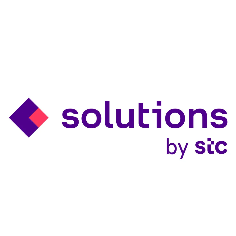 Solutions by stc logo with geometric purple and red icon to the left of the text.