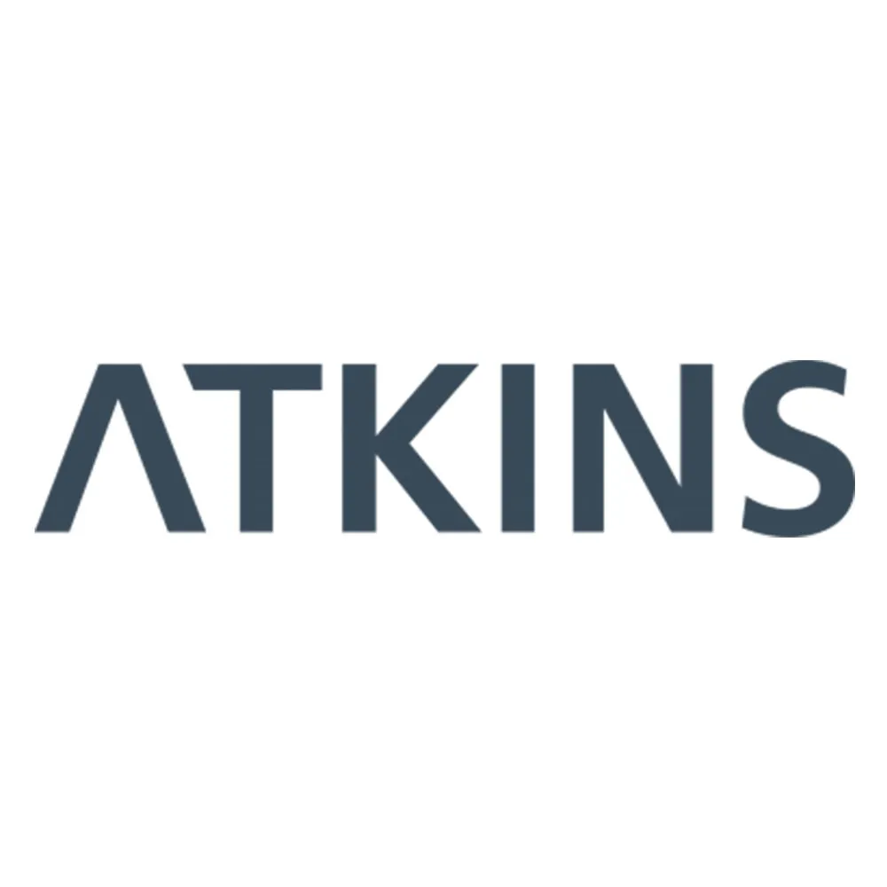 Atkins company name in bold uppercase letters with stylized A on white background.