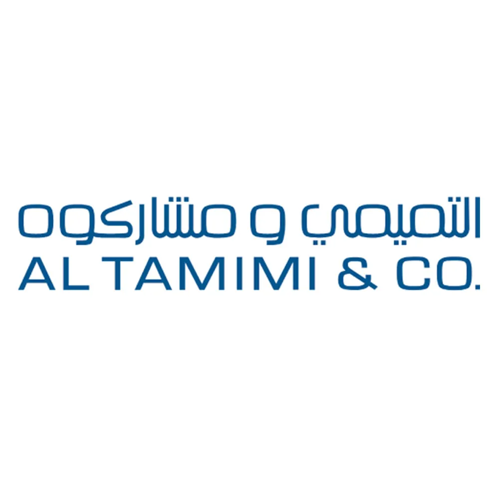 Logo of Al Tamimi & Co. with Arabic and English text in blue on white background.