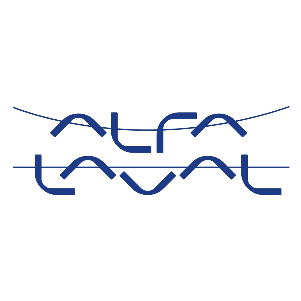 Blue Alfa Laval logo with stylized letters and a line crossing the text on a white background.