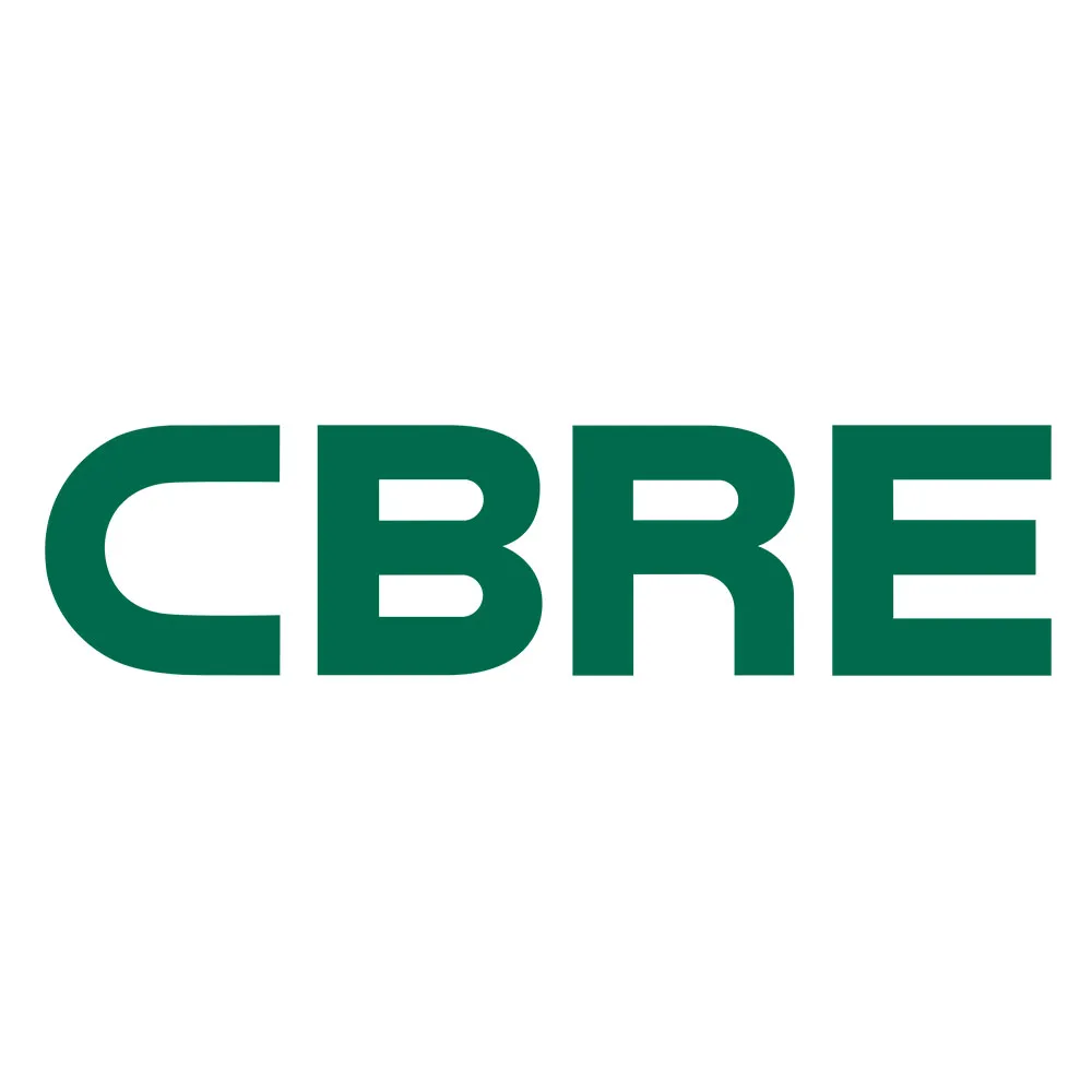 CBRE corporate logo in dark green letters on a white background.