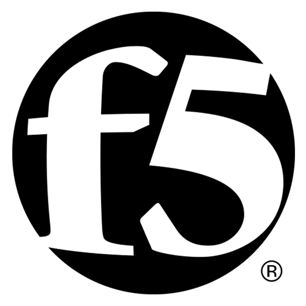 F5 Networks company logo with white stylized f5 letters inside a black circle.