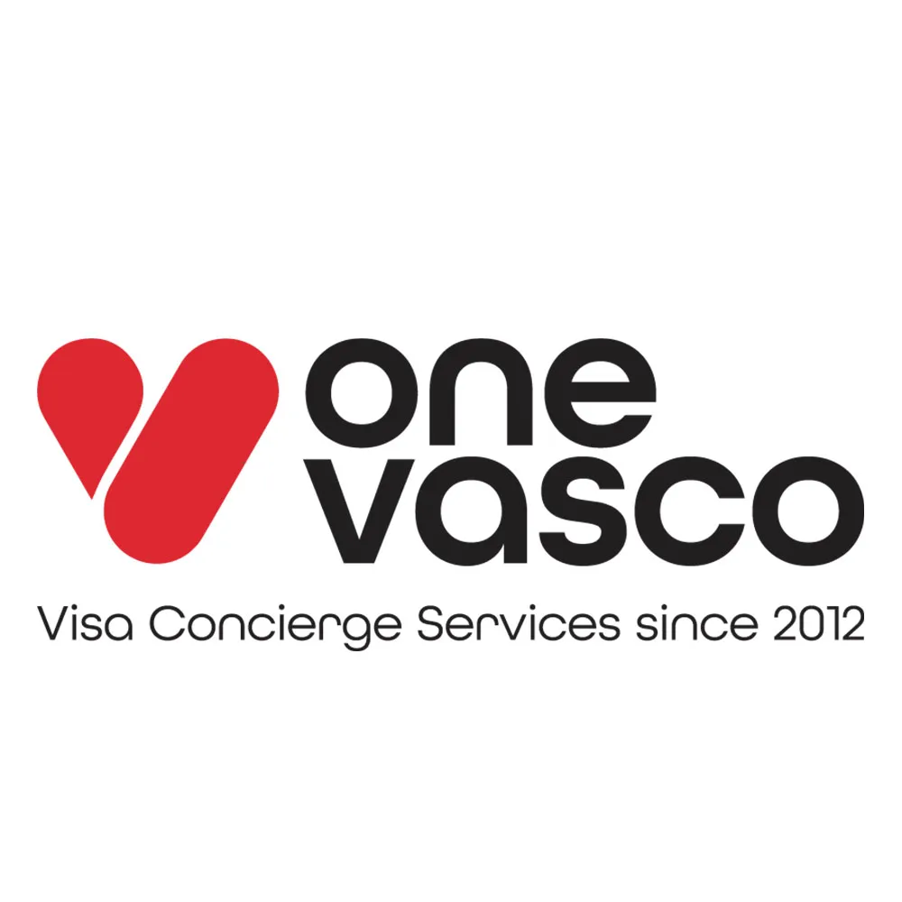 One Vasco logo with red stylized V and text Visa Concierge Services since 2012.