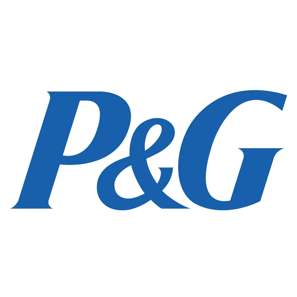 P&G corporate logo in blue text on a white background.