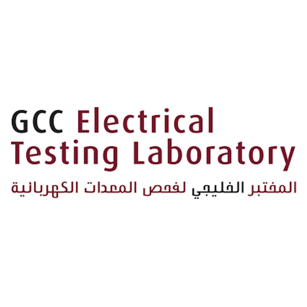 Logo of GCC Electrical Testing Laboratory with English and Arabic text.