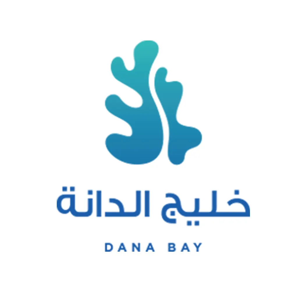 Logo with abstract blue coral shape above Arabic text and Dana Bay in English below.