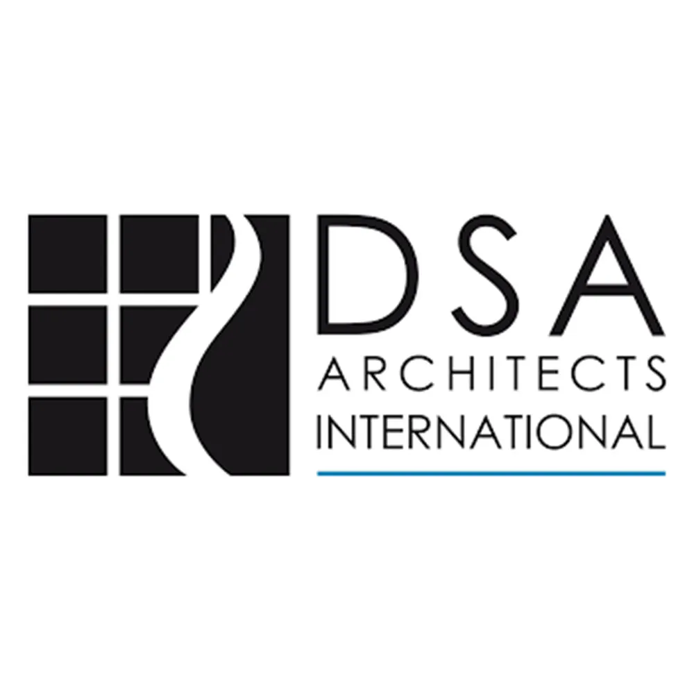 DSA Architects International logo with black blocks and a curved white shape.