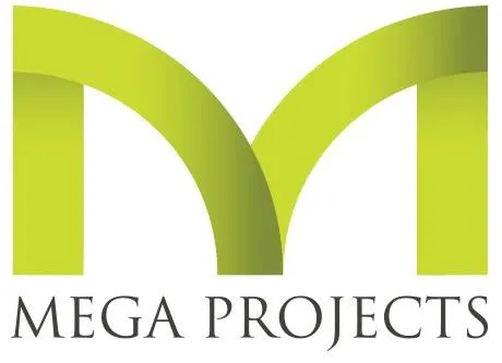 Green stylized letter M above the text Mega Projects in black serif font.
