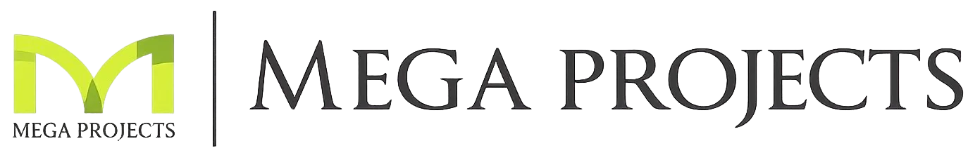 Mega Projects logo featuring stylized letter M in green and black text.