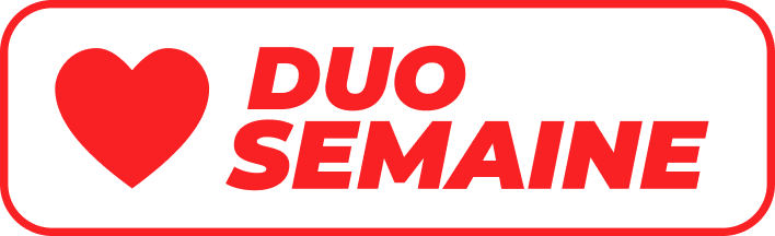 Cœur rouge suivi du texte rouge en gras « DUO SEMAINE » encadré d'un contour rouge arrondi.