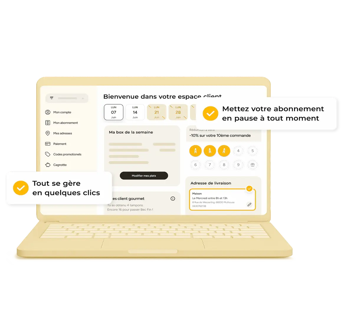 Interface d'espace client box repas